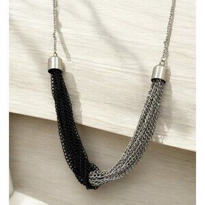 Vintage Two-Tone Chain Necklace Black & Silver Tone Statement Piece